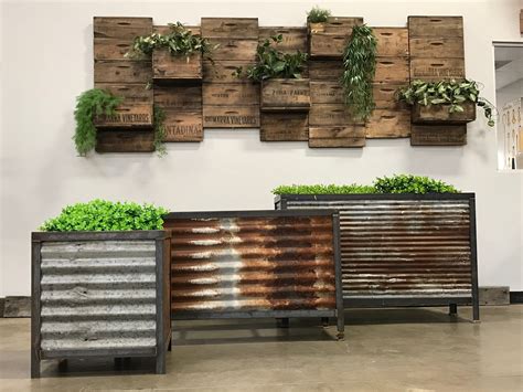 Rustic Corrugated Metal Planter Boxes 